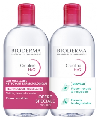 Bioderma Créaline H2O L'Eau Micellaire Originale Lot de 2 x 500 ml